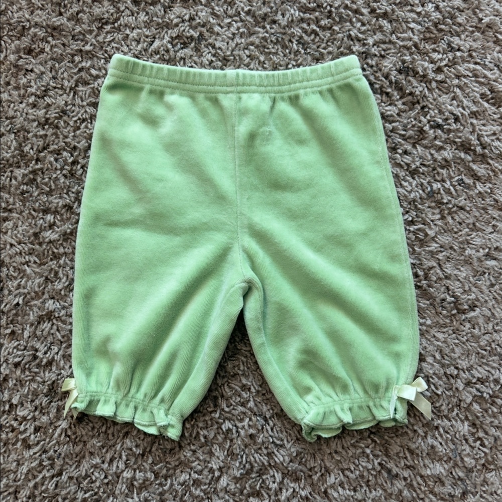 Y2K Green Baby Velour Leggings with Bow Accents